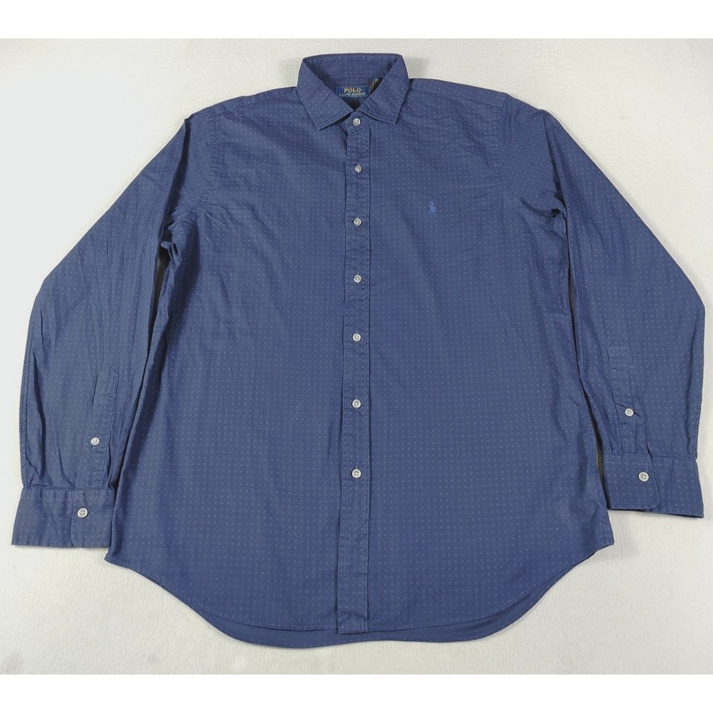 Polo Ralph Lauren Shirt Mens‎ Large Blue Micro Print Button Down Business Casual
